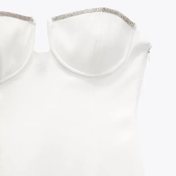 ZARA WHITE BEJEWELED STRAPLESS DRESS - Picture 11 of 12